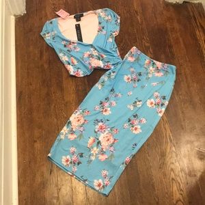 Floral pencil Skirt and crop top set